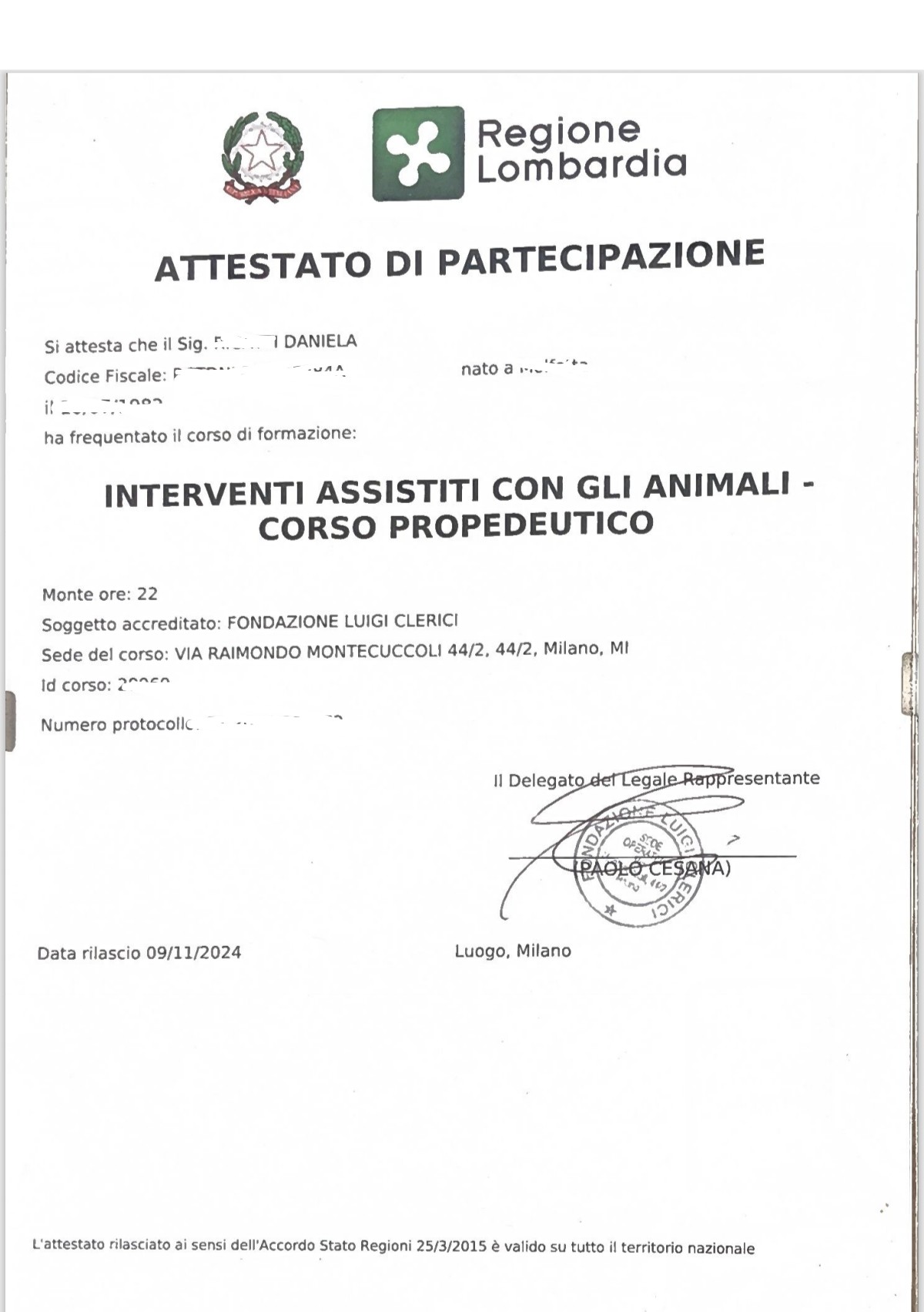 Regione Lombardia / Fondazione Luigi Clerici – IAA Corso Propedeutico